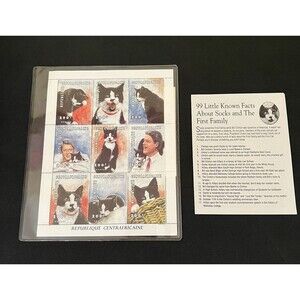 Central African Republic 1996 Socks The Cat of Bill Clinton MNH w/COA & Leaflet